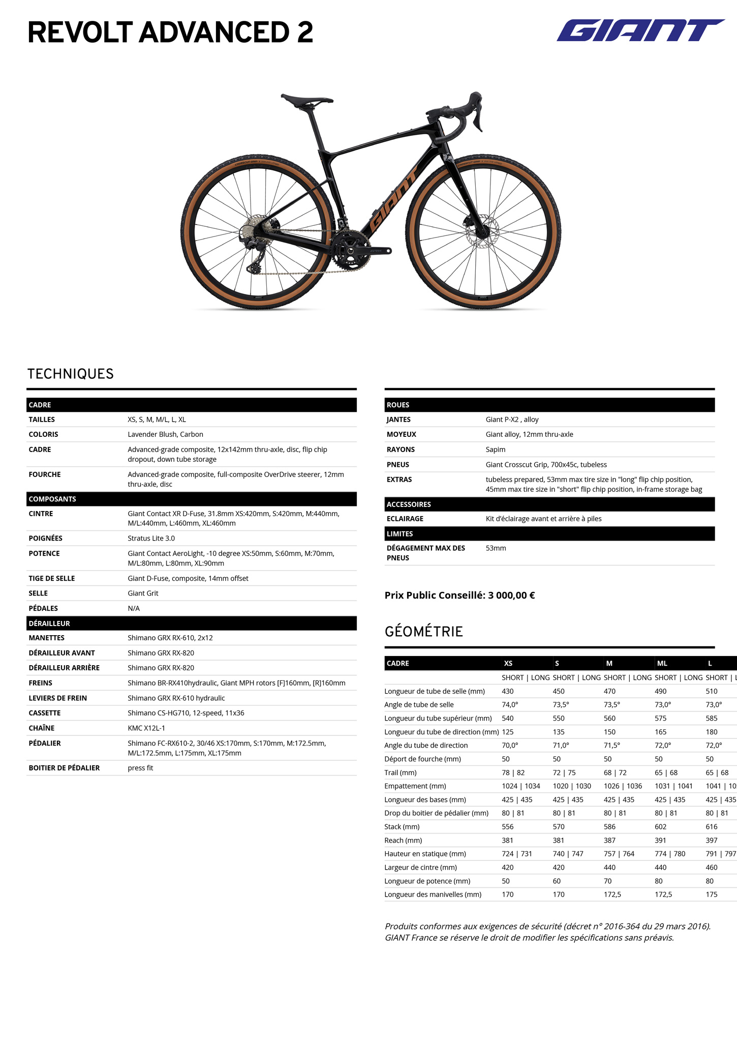 Fiche technique du velo Revolt 2 année 2026